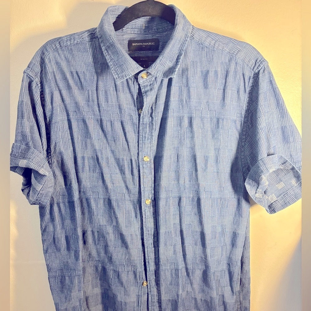Banana Republic Factory Textured Blue Button Down Shirt